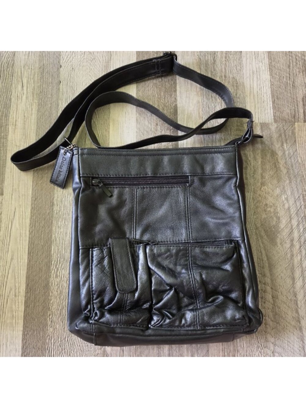 Dolce‎ Miele Black Leather Crossbody Bag Organizer Multi Pocket Shoulder Purse